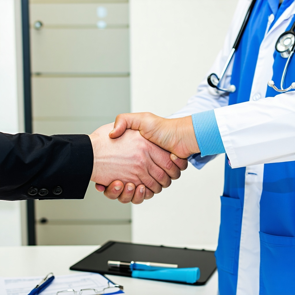 two veterinarians shaking hands in their office-1